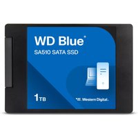 Black Western Digital 1TB SSD with blue label, WD Blue SA510 SATA SSD branding, and computer icon.