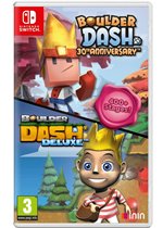 Boulder Dash Ultimate Collection for Nintendo Switch features colorful graphics, showcasing characters in a vibrant landscape, with a prominent pink "30th Anniversary" badge on the cover.