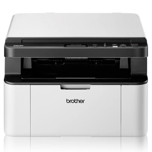 Compact white laser multifunction printer with a black control panel, featuring buttons and a display, capable of A4 printing at 2400 x 600 DPI and 20 PPM, with Wi-Fi connectivity.