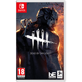 Nintendo Switch game case for "Dead by Daylight" featuring a dark, ominous figure with a mask, flames in the background, and the game's title in bold white letters.
