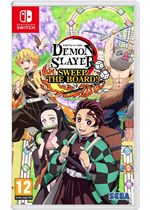 Cover art for "Demon Slayer -Kimetsu No Yaiba- Sweep the Board!" featuring colorful characters in traditional attire, vibrant backgrounds, and the Nintendo Switch logo at the top.