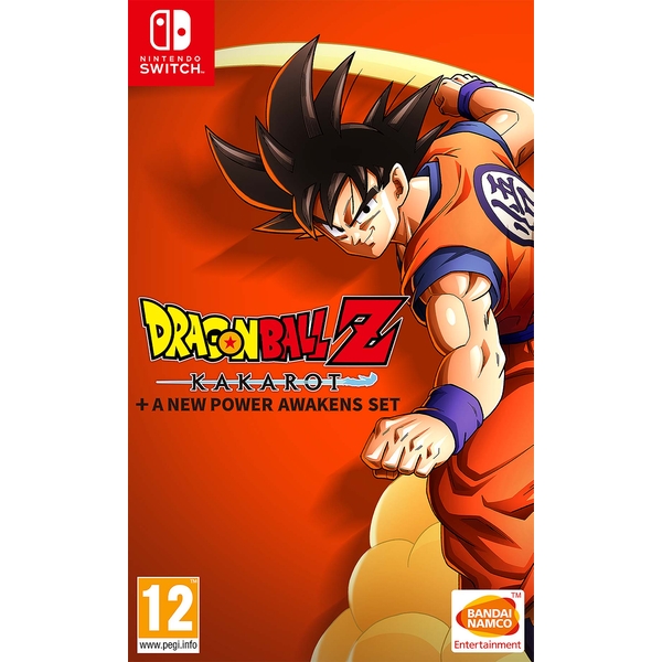Cover art features Goku in an orange gi with a blue undershirt, set against a vibrant orange background, with "Dragon Ball Z: Kakarot" and "BANDAI NAMCO" logos prominently displayed.