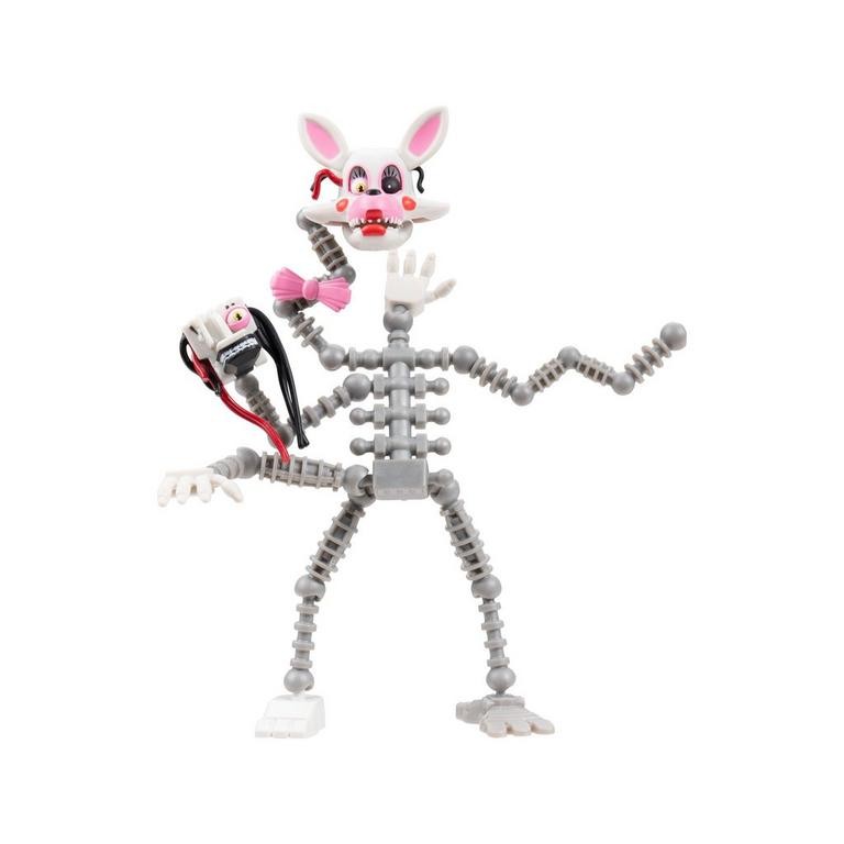 Five Nights at Freddy's Mangle Action Figure features a skeletal design with a mix of gray and white colors, pink accents, and movable joints, showcasing a playful yet eerie expression.