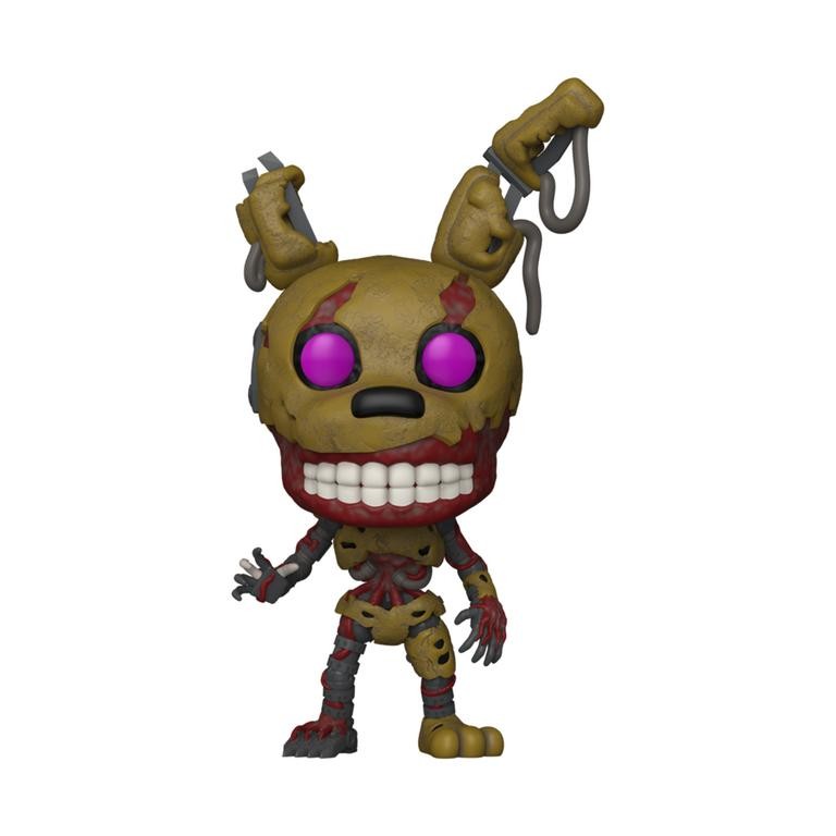 Burntrap vinyl figure features a decayed yellow body with purple eyes, exposed wires, and a toothy grin, showcasing a creepy, animated design from Five Nights at Freddy's.