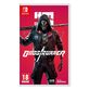 Red game cover for "Ghostrunner" on Nintendo Switch, featuring a masked figure in a black hoodie wielding a katana, with bold white and red text.