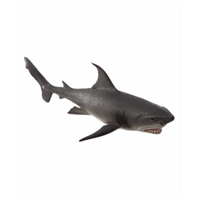 Realistic gray Great White shark figure with detailed texture, sharp teeth, and prominent dorsal and pectoral fins, made from durable plastic for play or display.