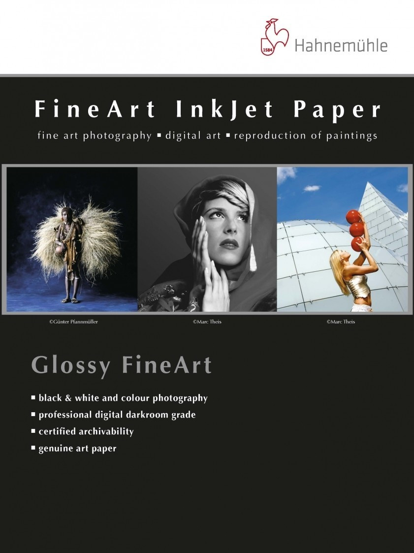 Hahnemühle Fine Art Pearl paper pack featuring glossy finish, showcasing fine art photography, digital art, and reproduction of paintings with certified archivability.