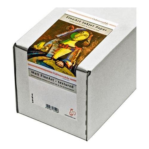 White cardboard box containing Hahnemühle German Etching paper, labeled with colorful artwork and details, featuring a textured surface and 310gsm weight.