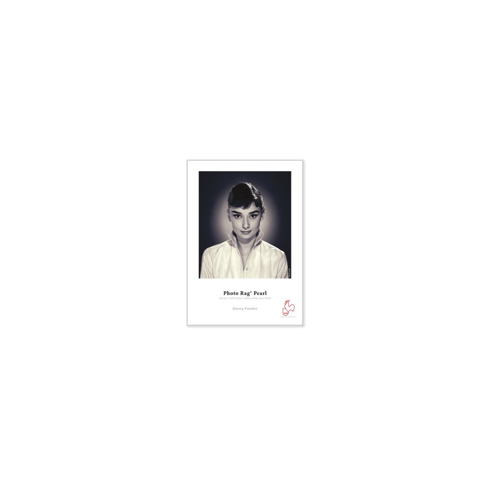 Hahnemuehle Photo Rag Pearl A4 paper pack, featuring 20 sheets of 320 gsm, with a smooth, pearl-like finish ideal for high-quality prints.