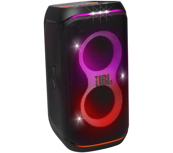 Recertified black JBL PartyBox Club 120 speaker features vibrant LED lights, a sturdy design, and a prominent JBL logo, ideal for parties and events.