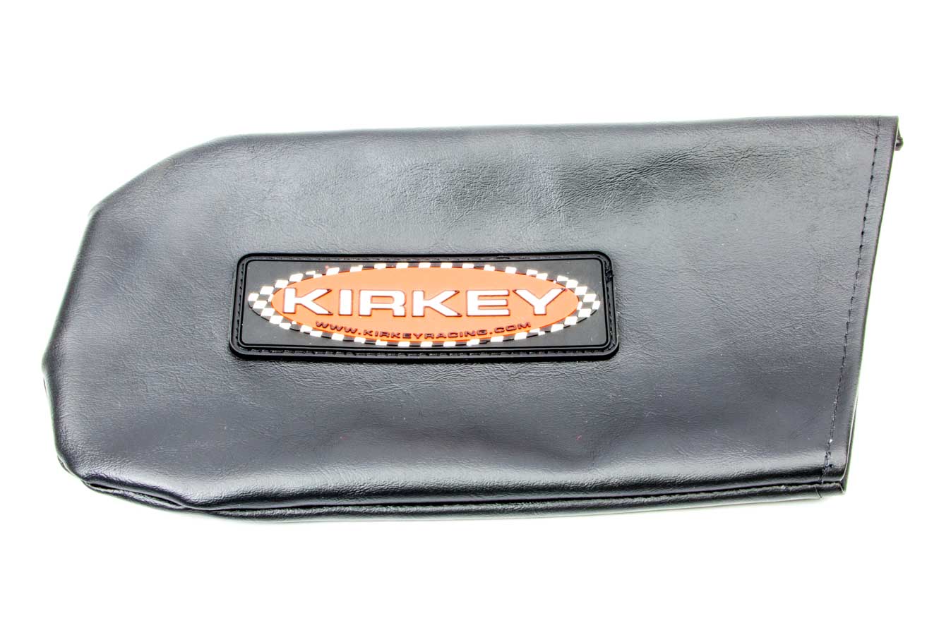 Black vinyl shoulder support cover for racing seats, featuring a prominent Kirkey logo patch, designed for the driver side, with a sleek and durable finish.