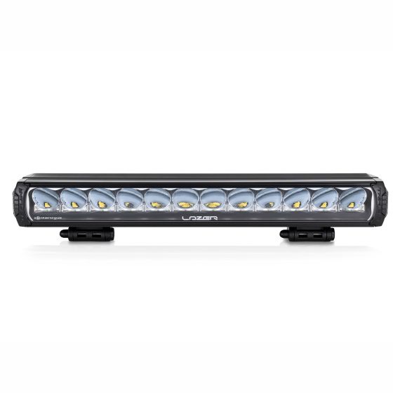 Lazer Lamps Gen 2 Triple-R 1250 LED light bar features a sleek black aluminum housing with multiple LED lenses, designed for high-intensity illumination and includes position lights.