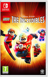 Colorful video game cover featuring LEGO versions of The Incredibles characters, with vibrant orange and yellow background, showcasing action and adventure elements.
