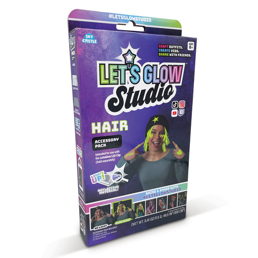 Colorful hair accessory pack featuring neon clips and glow-in-the-dark elements, designed for creative hairstyles and social media sharing.