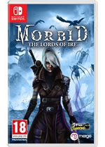 The Nintendo Switch game "Morbid: the Lords of Ire" features a dark, atmospheric cover with a female character in a black outfit, surrounded by ominous creatures and a blue background.