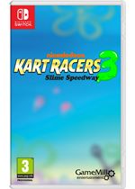 Colorful game cover featuring "Nickelodeon Kart Racers 3: Slime Speedway" title in bold yellow and green text, with a blue background and GameMill Entertainment logo at the bottom.
