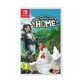 Colorful game cover featuring a character in a forest with a large white chicken, titled "No Place Like Home - Switch" by MERGE GAMES, rated for ages 7 and up.