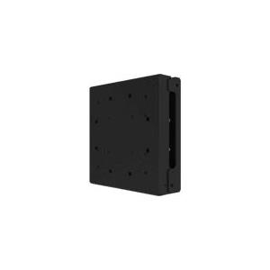 Black metal mounting kit with a flat, square design featuring multiple holes for secure attachment, designed for versatile installation options.