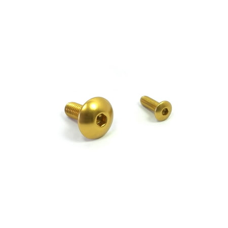 Gold anodized aluminum rear brake reservoir mount bolts in two sizes, featuring a rounded head and hex socket for easy installation.