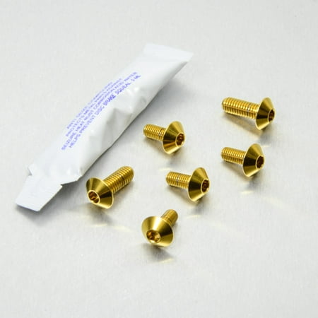 Pro-Bolt stainless steel front and ABS sensor mount bolt kit in gold, featuring six gold screws with a flat head and a small tube of adhesive.