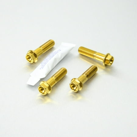 Pro-Bolt stainless steel front brake caliper mounting bolt kit in gold, featuring four gold bolts and a small packet, designed for durability and performance.