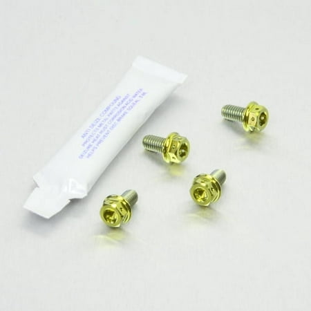 Gold titanium front and rear ABS sensor mount bolt kit by Pro-Bolt, featuring four bolts with hex heads and a small packet of thread lock adhesive.