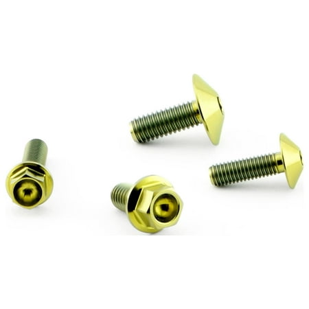 Gold titanium brake reservoir mount bolt kit featuring four bolts with a sleek, shiny finish and hexagonal heads, designed for durability and performance.