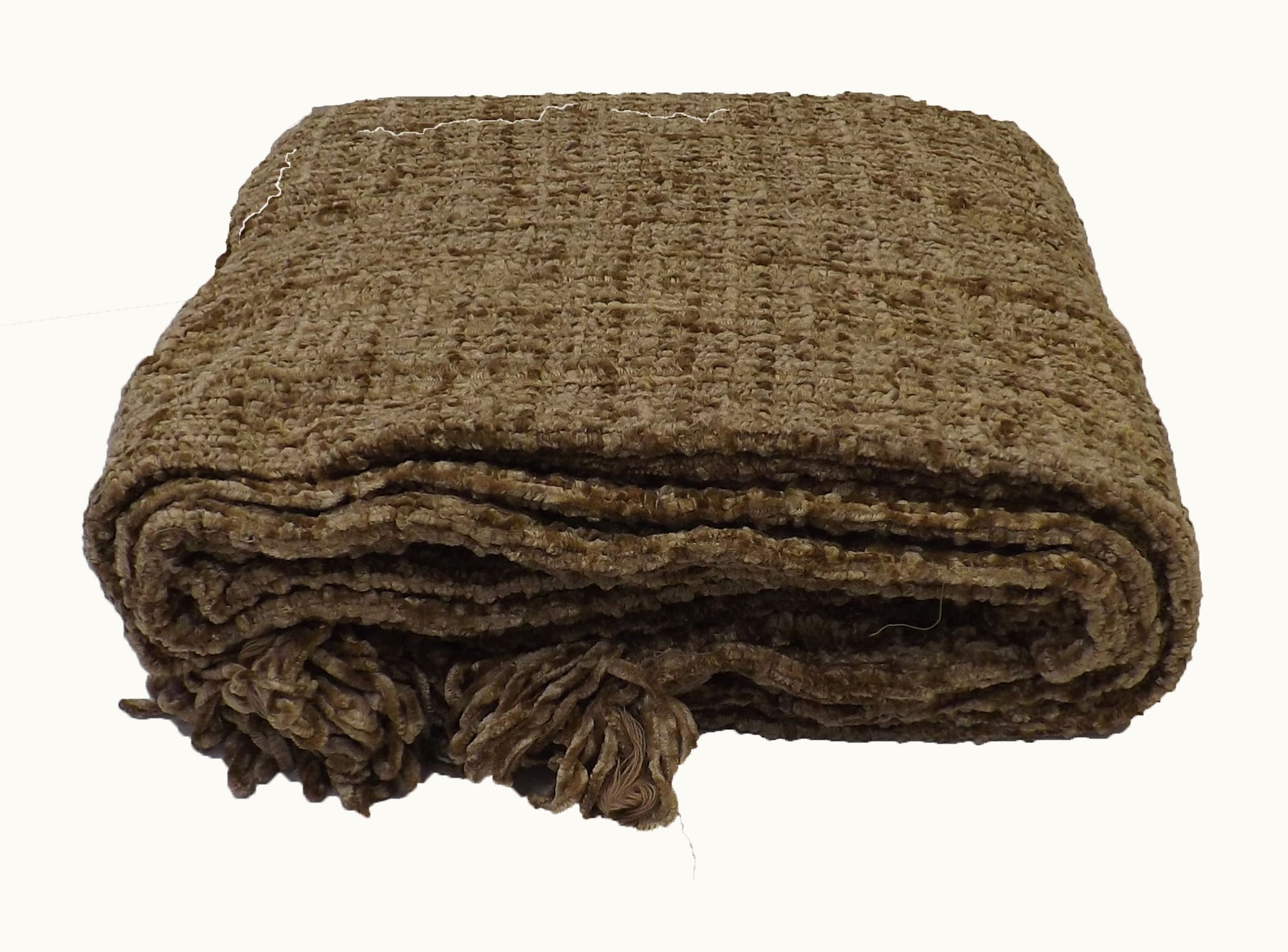 Natural and brown woven throw blanket by Rapport Home, featuring a textured pattern and decorative fringed edges, perfect for cozying up.