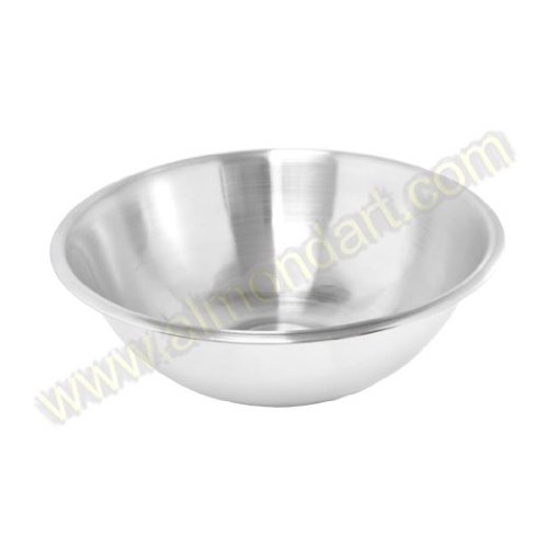 Stainless steel mixing bowl by Chef Aid, 2.4L capacity, featuring a smooth, shiny surface and a wide, rounded design for easy mixing and serving.