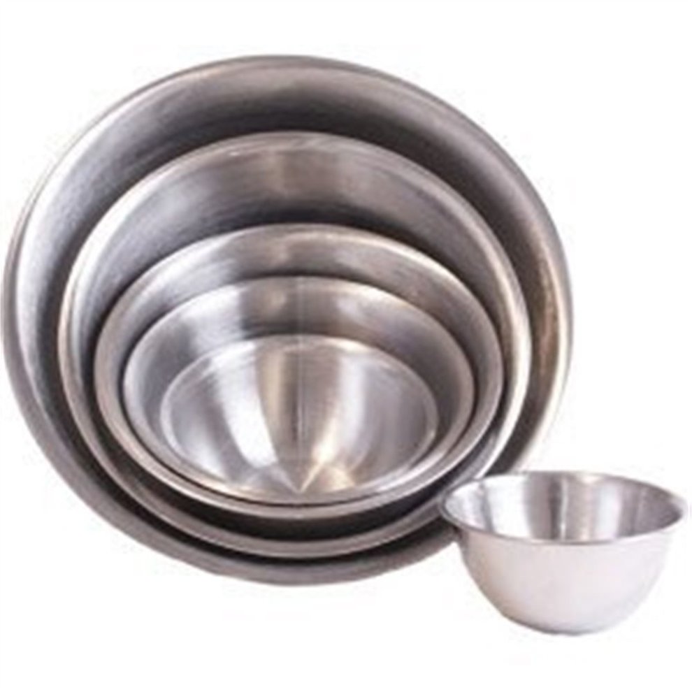 Stainless steel mixing bowls in varying sizes, featuring a polished finish, durable construction, and a 3.5L capacity, ideal for kitchen use.