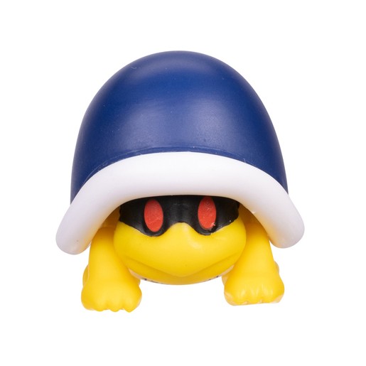 A 6cm Super Mario Buzzy Beetle figure featuring a yellow body, black eyes, and a blue shell with a white rim, made of durable plastic.