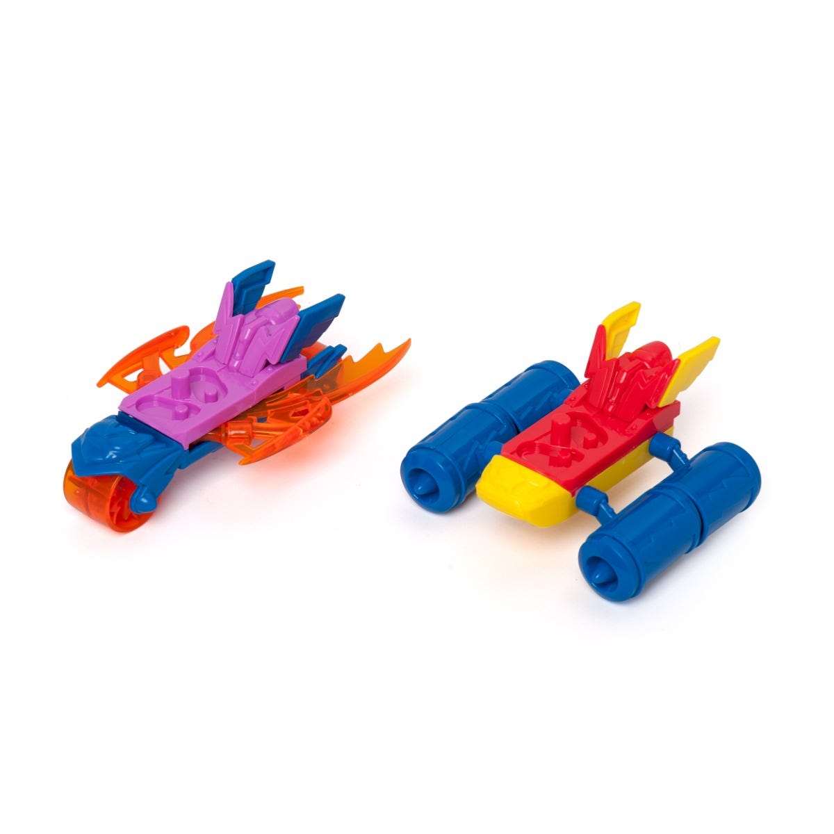 Colorful collectible figures featuring vibrant blue, pink, yellow, and orange designs with unique shapes and playful details, showcasing the fun and imaginative style of SuperThings.