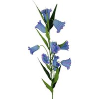 Blue trumpet-shaped artificial flower stem, 100cm, with green leaves by Leaf.