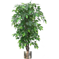 Artificial Ficus Tree 120cm, lush green leaves, bushy shape, in sleek silver metal planter.