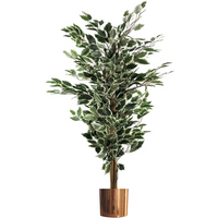 Variegated white/green bushy ficus tree in a copper metal planter, 130cm tall, by Leaf.