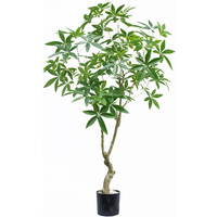 180cm artificial money tree with braided trunk and lush green leaves in a black pot.