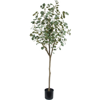 Realistic 180cm artificial eucalyptus tree with green leaves in a black pot.