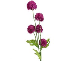 Pink artificial dahlia pompom stem, 50cm, with multiple blooms and green leaves by Leaf.