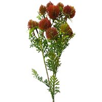Red artificial Craspedia stem, 55cm, with clustered round blooms and green foliage.