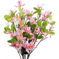 Pink Magnolia Floral Spray Artificial with six 100cm stems, vibrant pink blossoms, and lush green leaves.