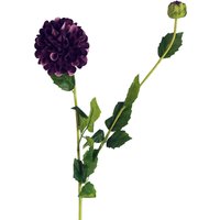 Purple artificial Dahlia PomPom flower with green leaves on a 75cm stem by Leaf.