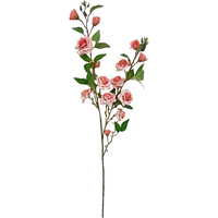 Artificial pink rose stem, 90cm, with multiple blooms and green leaves by Leaf.