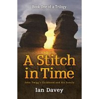 "A Stitch in Time book with rock formations at sunset, part of a trilogy by Ian Davey, title in bold yellow font"