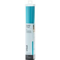 Cricut Smart Vinyl Permanent Heat transfer roll in teal, packaged in a tall, rectangular box with branding and details.