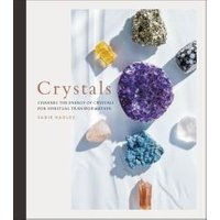 Book titled "Crystals" with various colored crystals on cover, including purple, blue, and yellow stones.