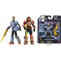 Disney Pixar Lightyear Mo Morrison action figure in blue armor with yellow blaster, packaged with character art.
