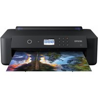 Black Epson Expression Photo HD XP-15000 inkjet printer with LCD screen, printing vibrant color photo, A3+ size.