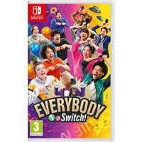Nintendo Switch game "Everybody 1-2 Switch!" cover with colorful background and diverse group of people having fun.