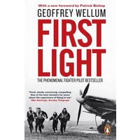 "First Light book by Geoffrey Wellum, cover with WWII pilots and a Spitfire plane, bold red title text."