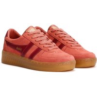 Gola Grandslam Suede Women's Trainers, clay and cerise colors, gum sole, lace-up design, with gold logo detailing.